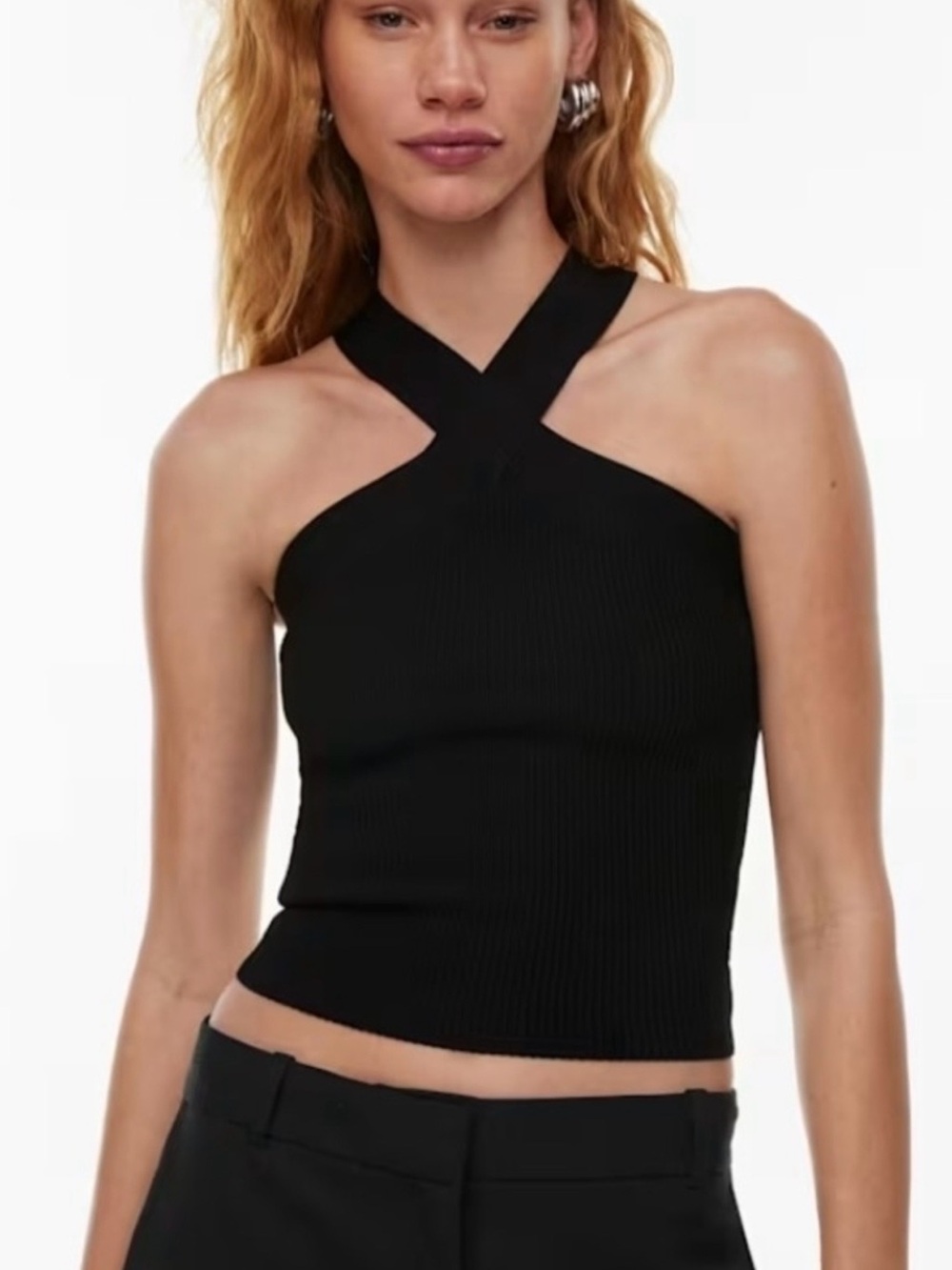 Aritzia Babaton Women's Sculpt Knit Criss Cross Black Tank Top Medium Stretch